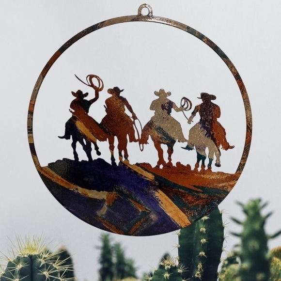 Cowboy Wall Art Window Hanging 8" Suncatcher Southwest Lazart Style - Picture 1 of 6